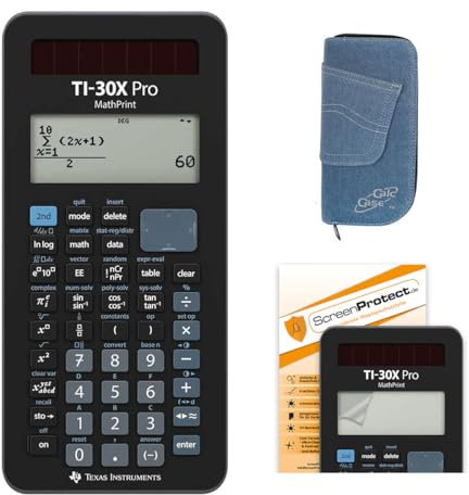 TI-30 X Pro MathPrint + Schutztasche Jeans Hell + ScreenProtect Displayschutzfolie UltraClear