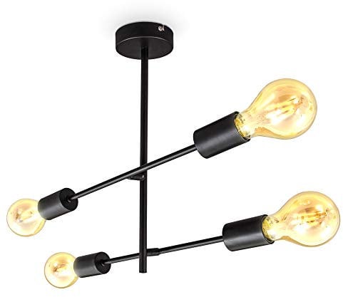 B.K.Licht I schwenkbare Deckenleuchte I Retro Deckenlampe I 4-flammig I E27 I Metall I Matt-Schwarz I ohne Leuchtmittel max. 60 W