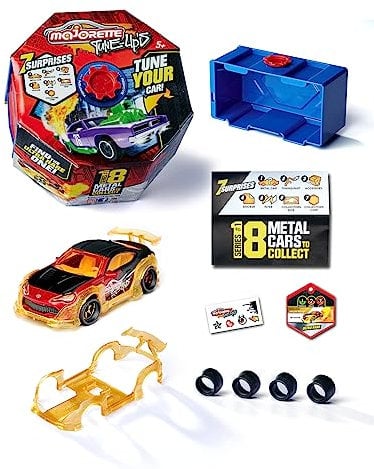 Majorette – Tune Ups Series 1 – Spielzeugauto aus Metall zum Tunen mit 7 Überraschungen, 1 von 18 Autos zum Sammeln im Überraschungspack, inkl. Tuning-Zubehör, Lieferung: 1 Stück, zufällige Auswahl