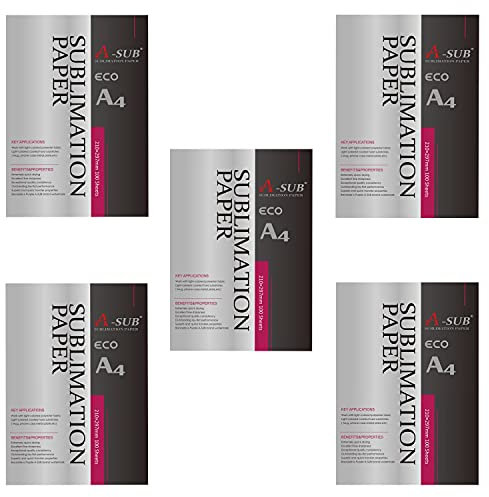 A-SUB Carta per sublimazione A4, 210x297mm, 500 fogli, compatibile con stampanti a sublimazione EPSON, SAWGRASS, RICOH, Brother