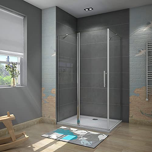 80x80 cm Box Doccia Angolare Porta Battente con Parete Laterale Vetro 6 mm Temperato Anticalcare con Barra Stabilizzatrice Cromato Lucido Alto 195 cm
