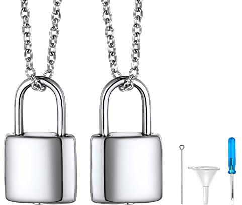 U7 Cremation Jewellery Lock Pendant Necklace Womens Mens Stainless Steel Ashes Urns For Human Remains Adult Necklaces