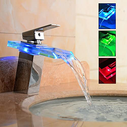 SHZICMY LED Wasserhahn mit 3 Farbwechsel Beleuchtung Wasserfall für Badezimmer