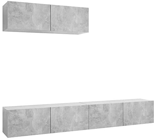 vidaXL 3X TV Schrank Wohnwand Schrankwand Anbauwand Hängeschrank TV Möbel Wandschrank HiFi-Schrank Lowboard Fernsehschrank Betongrau Holzwerkstoff