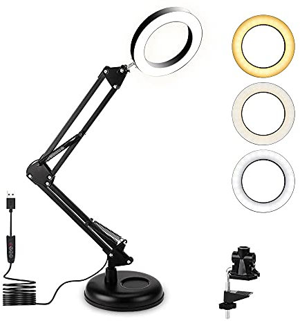 6W LED Desk Lamp, Clamp on Swing Arm Table Lamp, Dimmable Desk Light, 3000-6000K, Eye-Caring Led Clip Lights, Black Adjustable Swivel Arm Lamp Craft Light for Working, Studying, Office, Studio