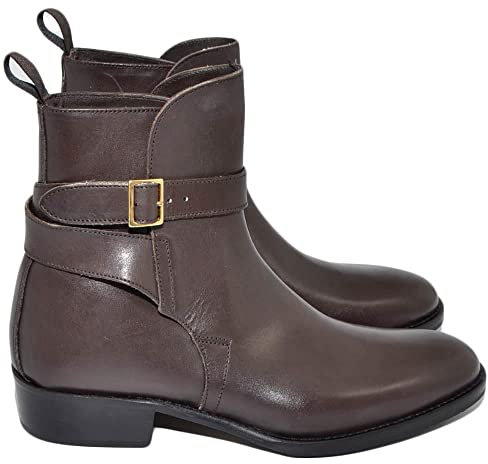 Camperos Stivali Uomo LS Luisantiago in Vera Pelle Nappa Testa di Moro Cinghia Ottone Fondo Cuoio Handmade in Italy (42 EU)