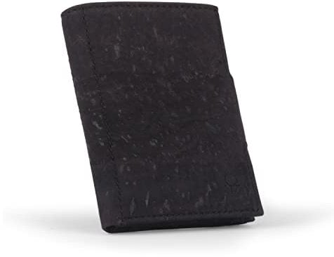 DONBOLSO NextGen Korkleder Slim Wallet, Münzfach, RFID Schutz, 11 Karten, Mini Portemonnaie für Herren und Damen, Kreditkartenetui, aus Korkleder - Schwarz