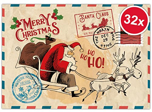 Weihnachtskarten Set (32 Stück) mit weihnachtlichen Motiven - A6 Postkarten für Weihnachten - Eine Christmas Postkarte für jeden deiner Liebsten - Coole Weihnachtspostkarten mit und ohne Sprüche