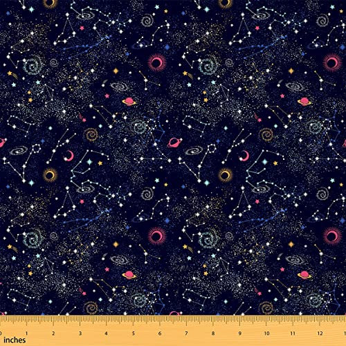Galaxy Stoff Meterware Konstellations Polsterstoff Glitzer Stern Zodiac Dekorationsstoff Kosmischer Nacht Sternhaufen Weltraum Stoff für Drinnen Draußen Wasserdichter DIY Kunststoff 92 x 150 (HxB)