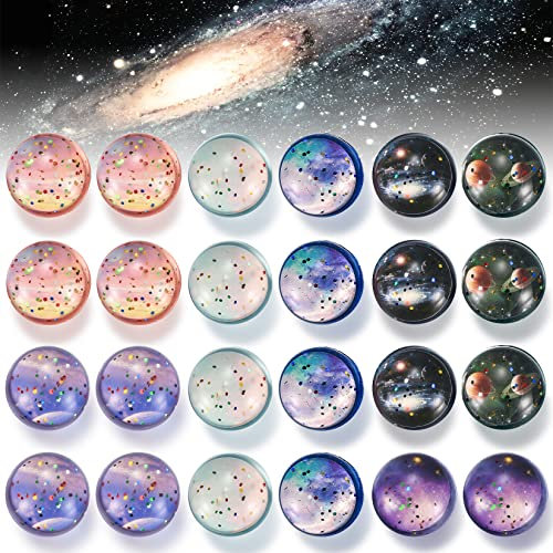 Heozhuyi 24 Stück Flummis, 32mm Weltraumthema Flummiball für Kinder, Flummies für Kindergeburtstag Gastgeschenke Geschenktütenfüllung Jungen und Mädchen Flummi
