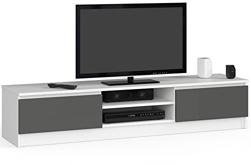 AKORD Mueble de TV Blanco 160 cm 2 Puertas Frente en Color Grafito Gris 2 estantes 160x40x33 cm