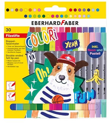 Eberhard Faber 550030 - Filzstifte Set Colori, 30 Malstifte im Kartonetui, Filzstifte dicke und dünne Spitze