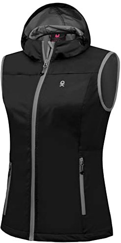 Little Donkey Andy Veste légère softshell coupe-vent sans manches pour femme, Noir avec capuche., S