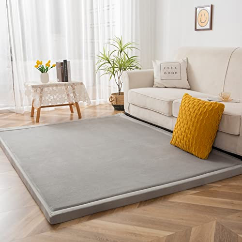 BYBYME Krabbelmatte Baby Korallen Samtmatte Kinderteppich - Extra Dicke 3cm und Weiche Spielmatte - als Teppich Kinderzimmer, Spielteppich Baby, Krabbeldecke (Grau, 150x150cm)