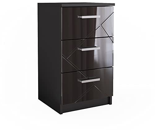Vicco Nachttisch Irma, Nachtkommode, Schwarz Hochglanz, 37.6 x 66 cm
