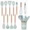 FIOUSY Kitchen Utensil Set, 12 PCS Silicone Cooking Utensils Set with Wooden Handle, Heat Resistant, Nonstick Cookware Tongs Spatula Spoon Set, Dishwasher Safe, Best Kitchen Tools with Holder (Green)