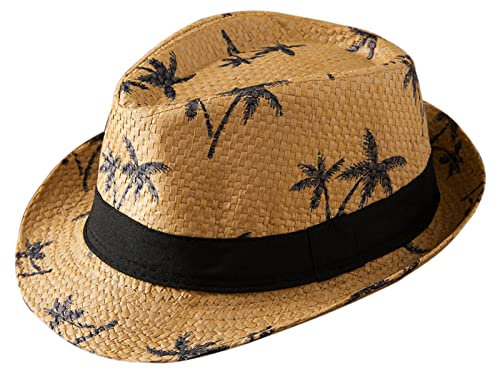 Adigau Enfant Chapeau de Paille Plage Eté Chapeau de Jazz Fille Garçon Panama Chapeau de Soleil Voyage Kaki 54 cm