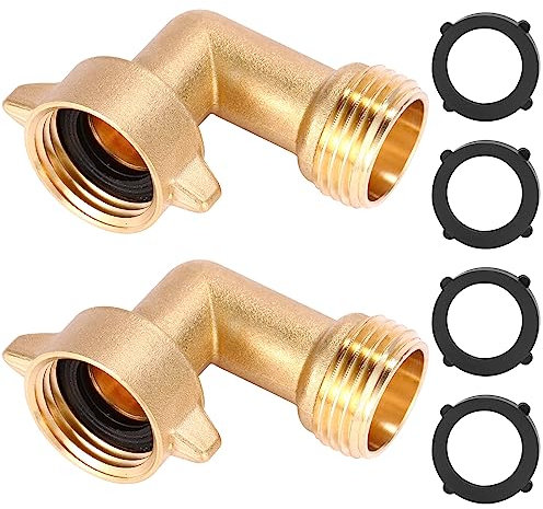 Sanpaint Lot de 2 raccords coudés pour tuyau d'arrosage à 90 degrés, adaptateur en laiton robuste de 1,9 cm avec 4 joints toriques, coude de tuyau d'arrosage en laiton massif