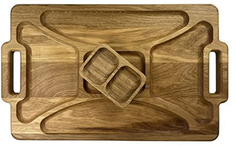 EFO Serving Platter 48x29 cm | Wooden Tray with Removable Dish and Compartments for Elegant Presentation | Charcuterie Boards for Snacks, Starters or Tapas | Grazing Board for Stylish Entertaining
