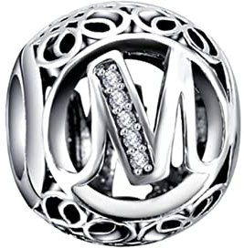 Charme Lettre M de l'alphabet Argent Sterling 925 Femmes Pearl Charm avec 5A Zircone Compatible pour Européen Bracelets Le style A