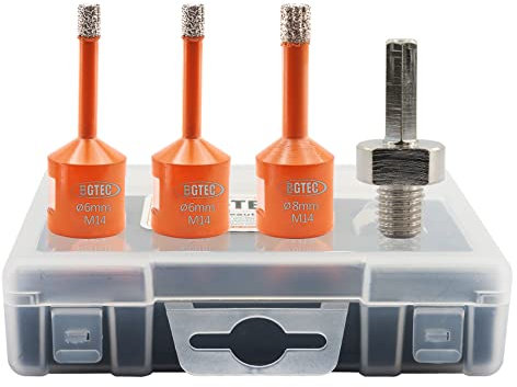 Diamond Core Drill Bits Set - BGTEC 6/6/8mm Tile Hole Saw and 1pc Hex Shank Adapter for Ceramic Porcelain Tile Marble Granite,M14 Thread