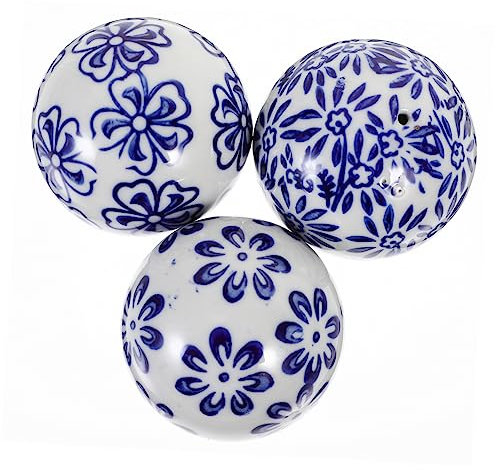 Artibetter Ceramics 3pcs Porcelain Sphere Balls - Blue and White Centerpiece Balls - Chinese Floating Ceramic Orbs Spheres for Bowl Vase Basket Dish Fish Tank - 6x6cm