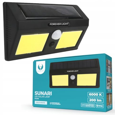 FOREVER Solar-LED-Lampe SUNARI FLS-18 IP65 für den Außenbereich auf dem Balkon oder in der Garage mit Bewegungs- und Dämmerungssensor, starkem Licht von 200lm [Energieklasse G]