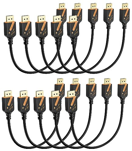 RyzzRooa Short 4K DisplayPort Cable 1 FT, 10-Pack DP to DP Cables, Display Port Cable Male to Male Adapter with 2K@165Hz/144Hz Support 3D, HDR for Monitor, Gaming, PC, Docking Station …