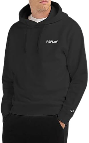 Replay Herren Hoodie mit Kapuze, Black 098 (Schwarz), XL