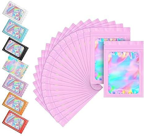 Aisszhao 7 * 10cm/2.8 3.9'' Smell Proof Grip Ziplock Bags, 100P Pink Foil Pouch Zip lock Bags Small Clear Plastic Poly Resealable Odor for Kitchen Food Storage Seed, Jewelry