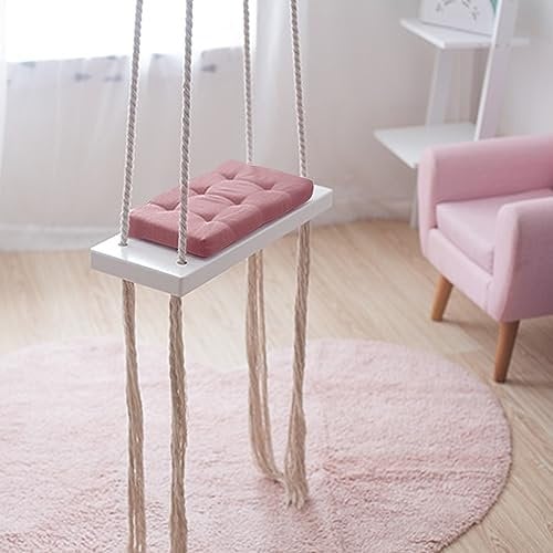 Fauteuil suspendu avec coussin épais - Balançoire en bois épais - Balançoire suspendue rose avec support pour l'intérieur et l'extérieur - Aires de jeux - Capacité de poids de 50 kg
