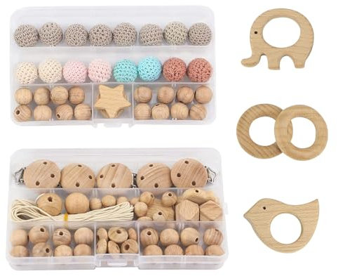 Artlatu 84Stk Makramee Set - 54 Holzperlen, 16 20mm Häkeln Perlen, 5 Holzclips für DIY Schmuck Herstellung und Handwerk