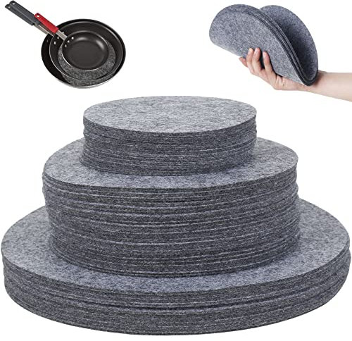 96 Stück Topfschoner Stapelschutz 13-19-27cm Runder Filz Pfannenschutz mit 3 Größen Stapelschutz Topfschutz Stapelschutz Kann Geschnitten Werden für Geschirr Küche Pfannen Töpfe