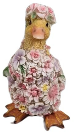 Fachhandel Plus Dekofigur Ente mit Blumen lustige Gartendeko Tierfigur Indoor Outdoor Vogelfigur