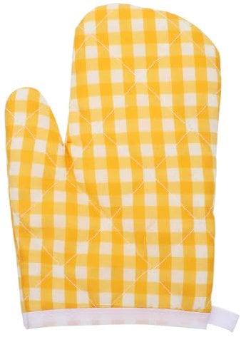 DEARMAMY Children Microwave Gloves Kids Oven Mitts Anti- Scald Oven Gloves Kitchen Gloves for Children Play Kitchen Microwave Oven Yellow Checkered Kitchen Girl Oven Gloves