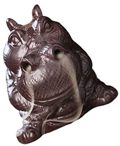 Zerodeko Hippo Räuchergefäß Vintage Weihrauchbrenner Weihrauchhalter Nilpferd-Statue Keramik-rückfluss-weihrauchbrenner Räucherstäbchenhalter Wasserfall Lila Ton Konisch Büro Räucherschale