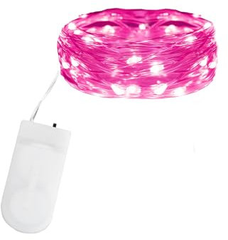 Gcstnn LED Fairy Lights Battery Operated, 2M 20LED 1Pack Mini String Lights IP65 Waterproof Silver Wire Lights for Jars, Christmas, Halloween, Bottles, Bedroom in/Outdoor Decoration(Pink)