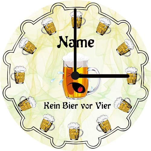 Print Equipment (60.13) Glasuhr Wanduhr Kein Bier vor Vier - Scherzartikel für die Wirtschaft, Cooler Spruch Ø 29 cm - inklusive Wunschname