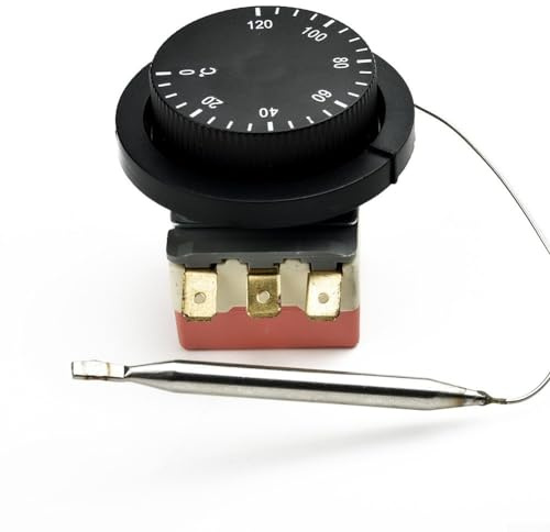 Adjustable Electric Fan Thermostat Switch, Electric Thermostat Switch for Radiator Temperature Control, 250V 0-120 Degree, Accuracy 4±2°C, 104mm Probe and 1000mm Capillary for Automotive Cooling