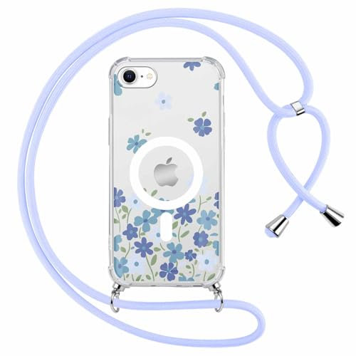 Foonary Magnétique Coque pour iPhone 7/8/SE 2020/SE 2022 4,7 avec Cordon, Aesthetic Motif Réglable Collier Housse, Silicone étui Bumper Protection Case pour iPhone 7/8/SE 2020/SE 2022, Fleur 06