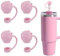 Amreich Pink Rose Silicone Straw Cover Cap (4 pcs), Food Grade, Dust-Proof, Reusable, Compatible with Stanley Cup & Yeti Cups for Party Decor