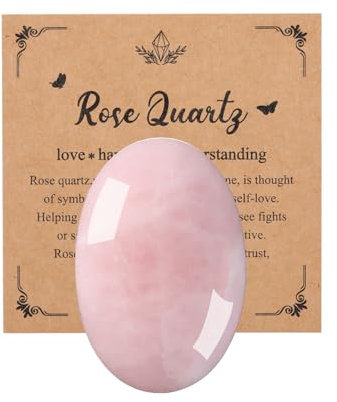 JSDDE 2.4Inch Large Rose Quartz Crystal Worry Stone Reiki Healing Crystals Polished Palm Gemstone Thumb Pocket Stone for Massage Stress Relief Meditation Balancing