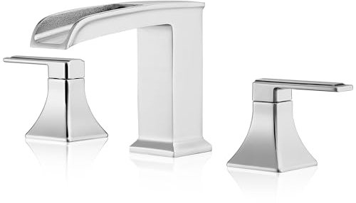 HEYMYTAP Robinets de baignoire romaine en laiton, robinet de baignoire cascade chromé à haut débit, ensemble de robinet de baignoire de jardin à 3 trous, robinet de baignoire avec double poignée,
