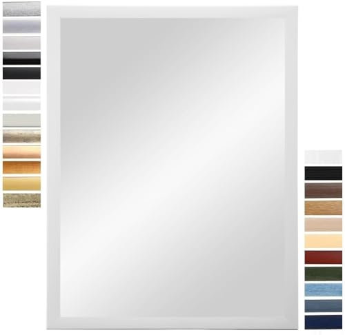 PrimeLuxe Wandspiegel 60 x 100 cm (Außenmaß) in Kiefer-Weiß | Farbe und Größe wählbar | Ganzkörperspiegel | Bad & Flur Spiegel | mit Holz Rahmen | Made IN Germany