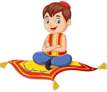 adrium AluVerbund-Bild 70 x 70 cm: Vektorillustration von Cartoon Aladdin, der auf fliegendem Teppich reist (128376868)