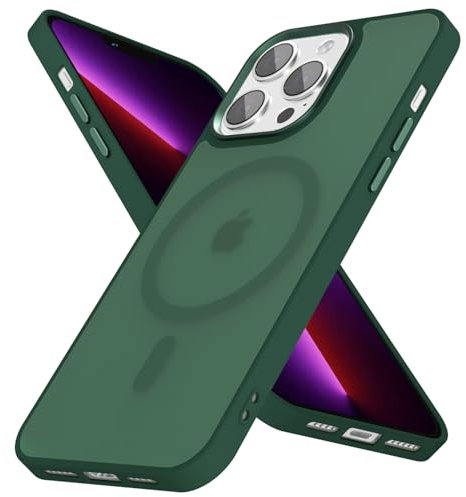 oakxco Magnetic Case for iPhone 13 Pro Phone Case Compatible with Magsafe, Slim Thin Clear Hard Shell Plastic & Silicone Rubber Bumper, Transparent Cute Mag Safe Cover for Women Girls, Dark Green