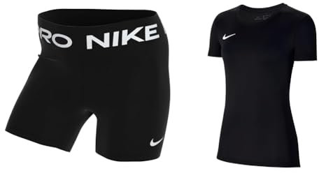 Nike Damen Pro 365 Shorts, Black/White, M EU & Damen Park Vii T Shirt, Schwarz-weiss, M EU
