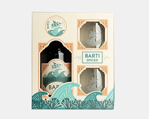 Barti Spiced Rum 70cl Gift Set with 2 Glasses | Smooth & Vibrant with Vanilla, Clove, Cinnamon & Seaweed Infusion | Perfect for Sipping or Mixing | Welsh-Made | Luxury Gift Box