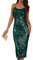 GRACE KARIN Damen Pailletten Lang Abendkleid für Hochzeit Elegant Glitzer Spaghetti Cocktailkleid Dunkelgrün 44