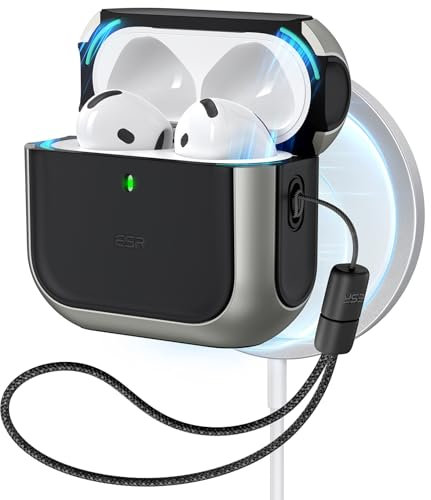 ESR Funda para AirPods 4 (2024), Compatible con AirPods de 4.ª Generación(USB-C), Compatible con MagSafe, Funda Protectora contra Caídas con Correa, Tapa Magnética, Funda Híbrida Orbit, Titanio
